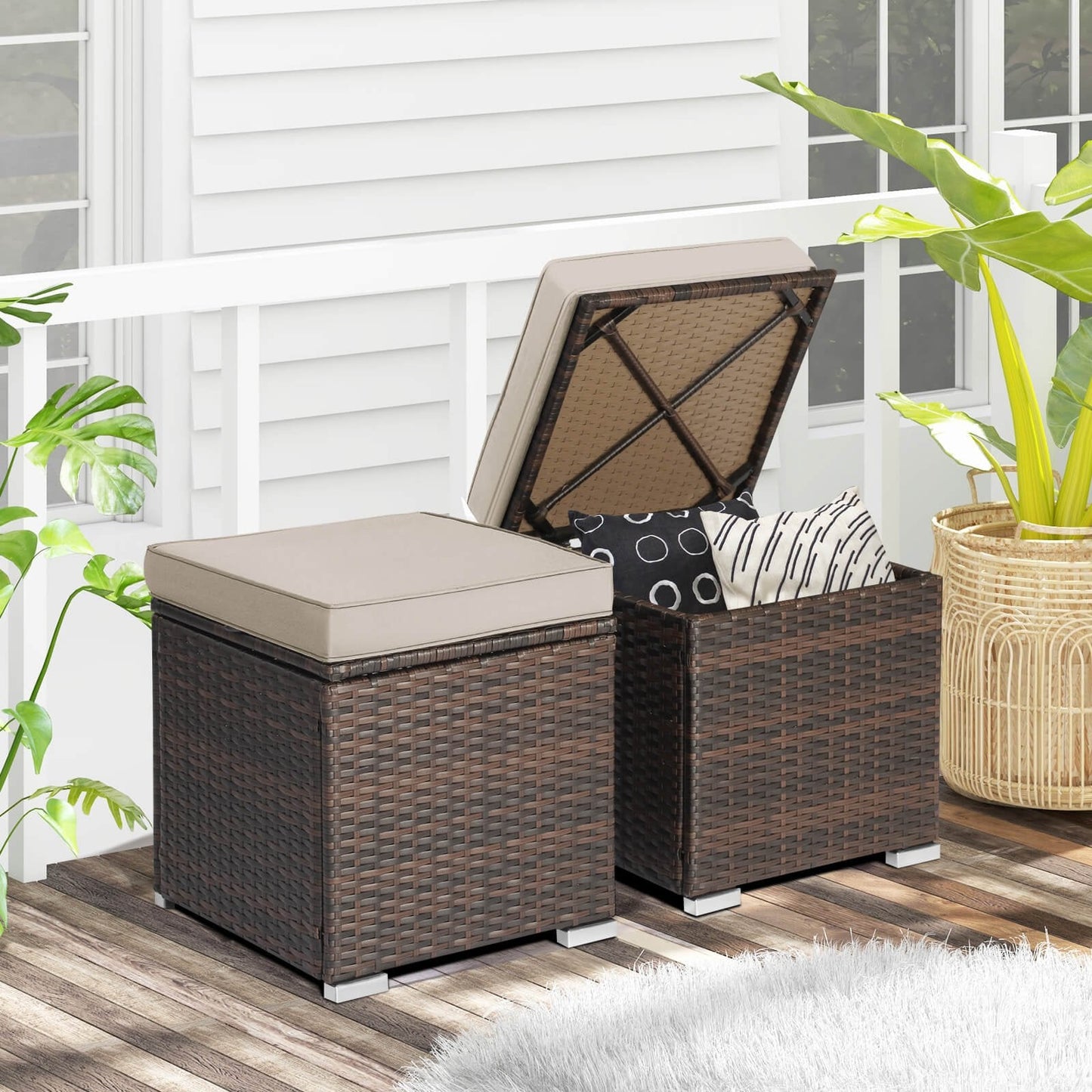 2 Pieces Patio Ottoman with Hidden Storage Space-GREY
