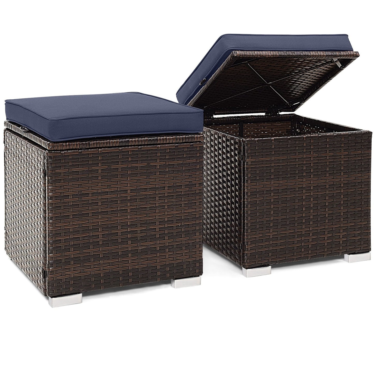 2 Pieces Patio Ottoman with Hidden Storage Space-GREY