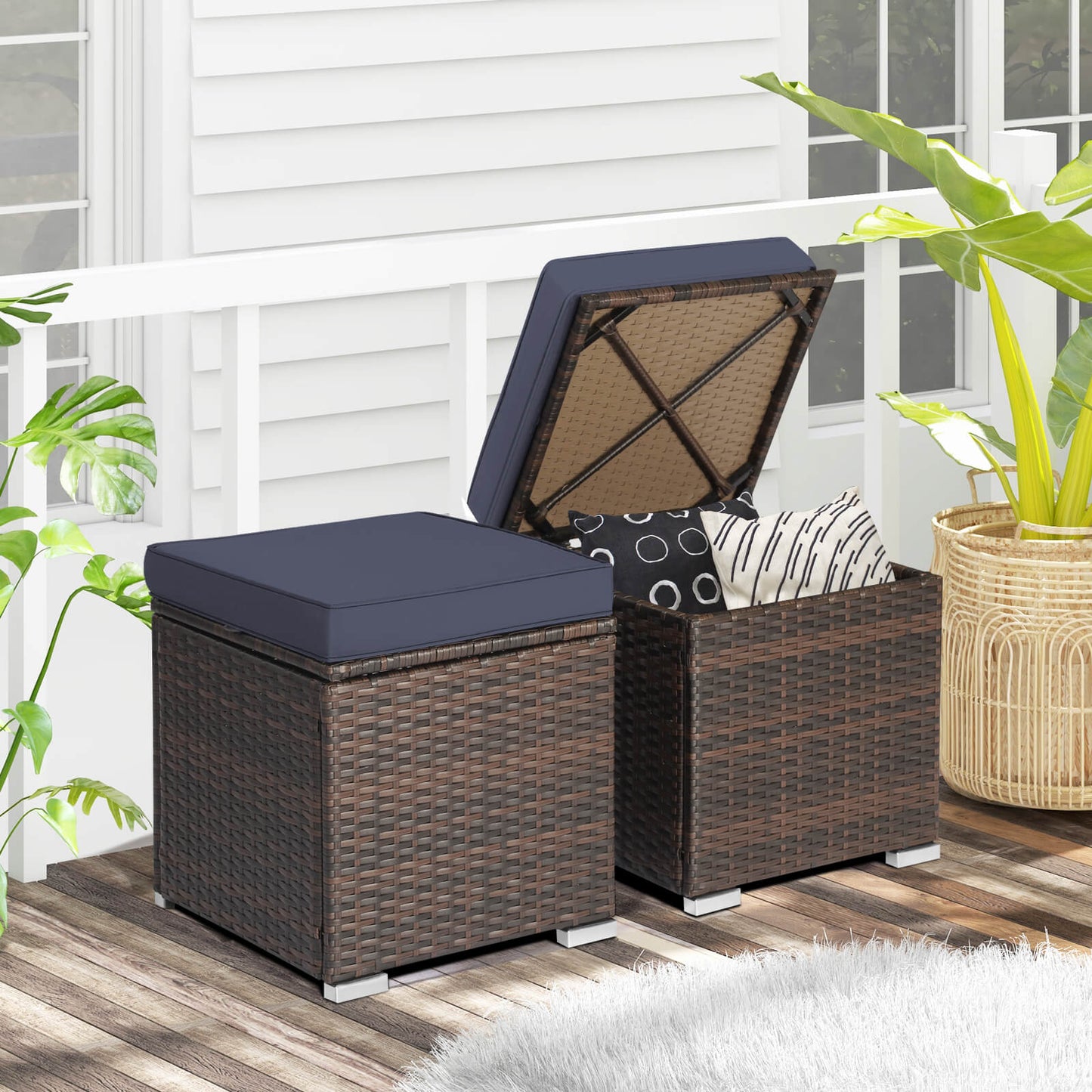 2 Pieces Patio Ottoman with Hidden Storage Space-GREY