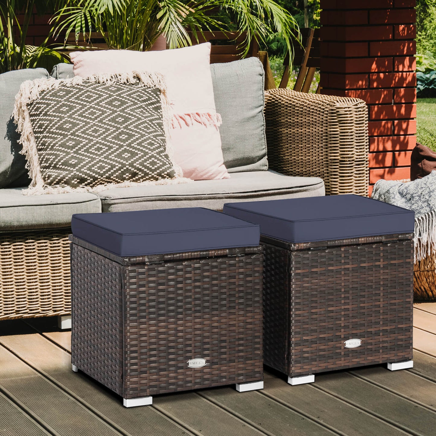 2 Pieces Patio Ottoman with Hidden Storage Space-GREY