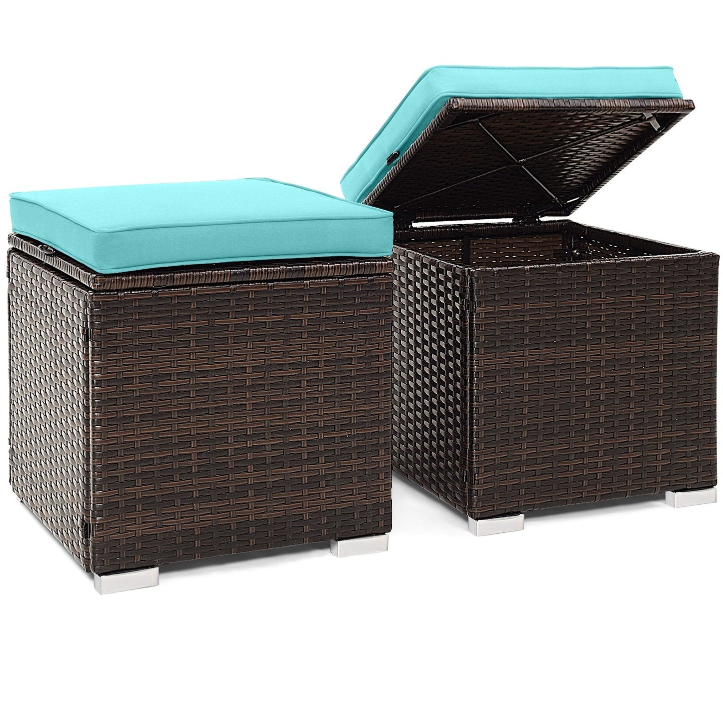 2 Pieces Patio Ottoman with Hidden Storage Space-GREY