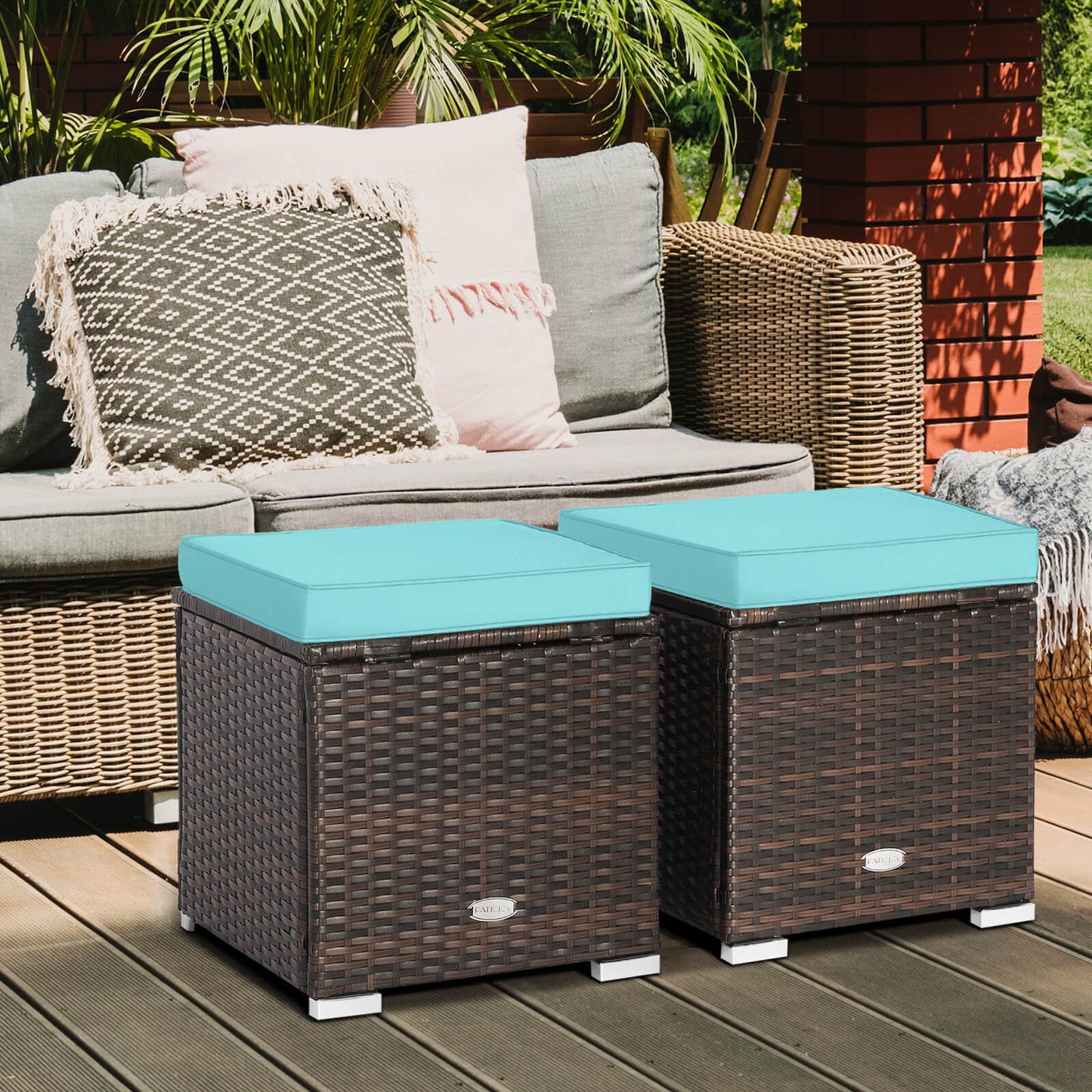 2 Pieces Patio Ottoman with Hidden Storage Space-GREY