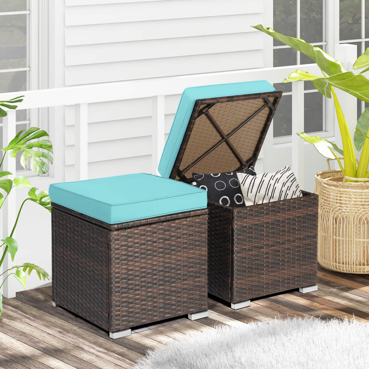2 Pieces Patio Ottoman with Hidden Storage Space-GREY