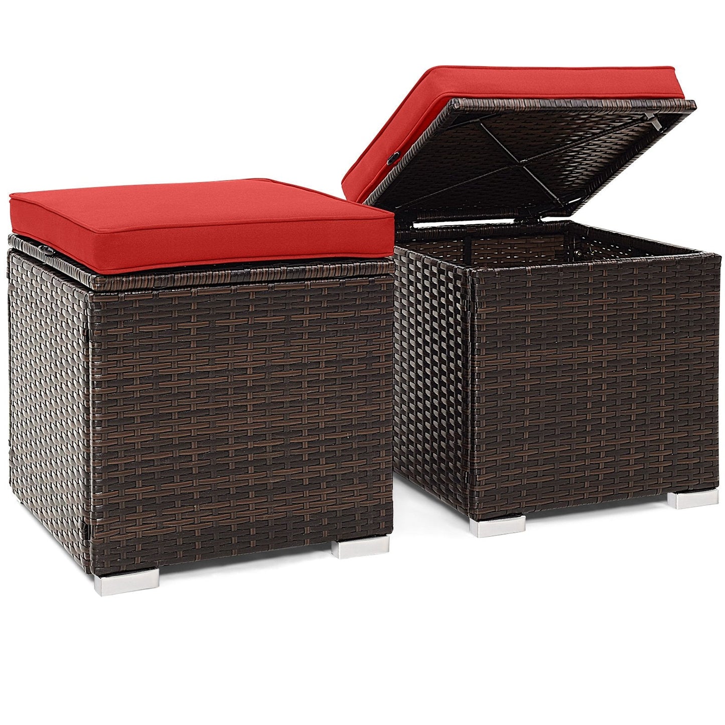 2 Pieces Patio Ottoman with Hidden Storage Space-GREY