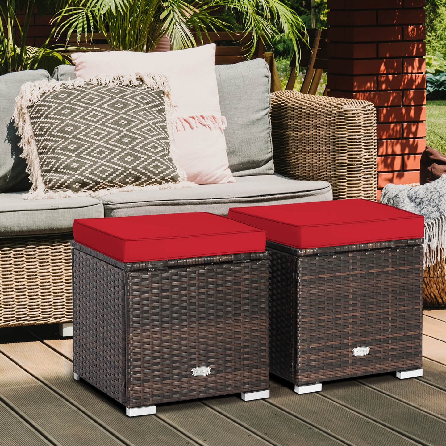 2 Pieces Patio Ottoman with Hidden Storage Space-GREY