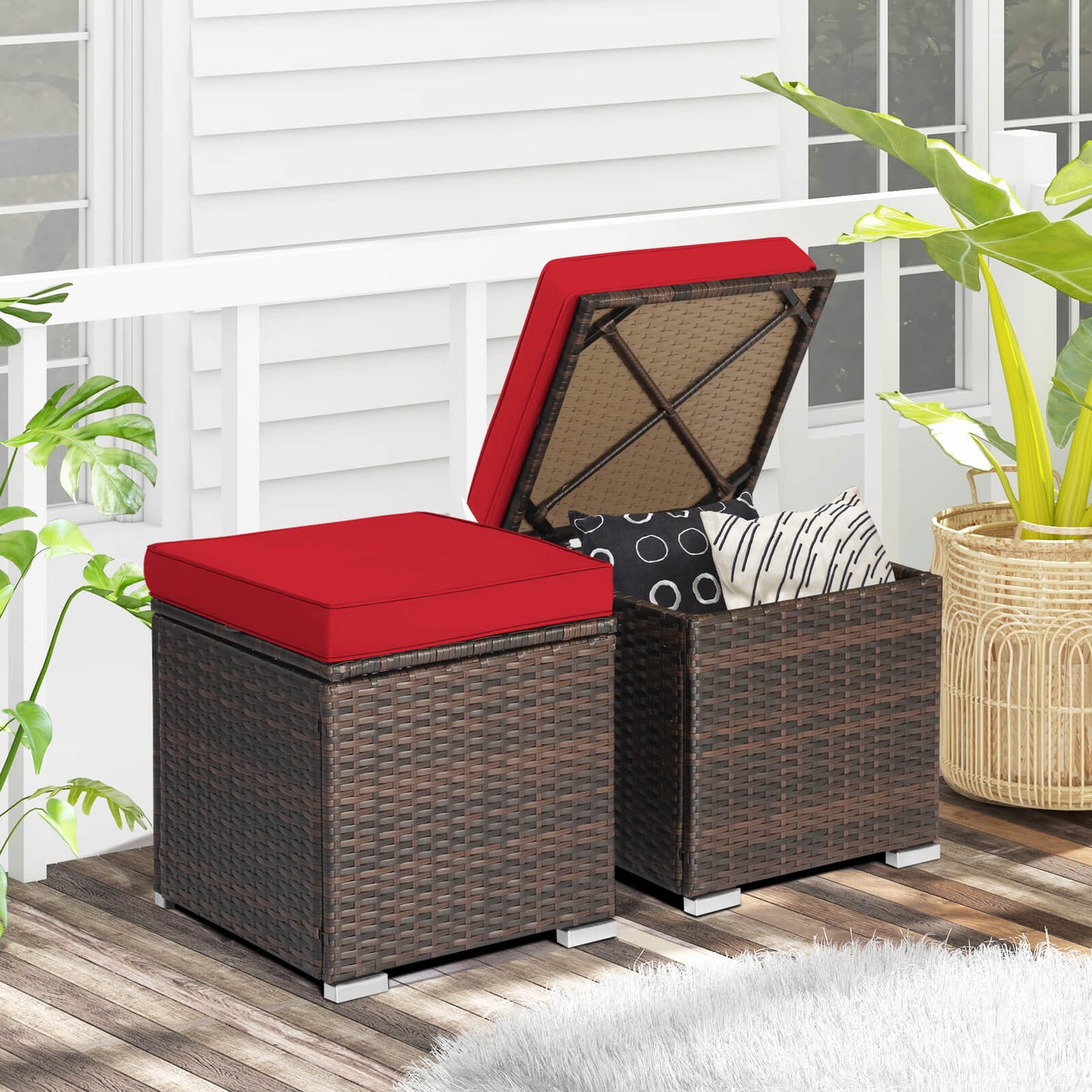 2 Pieces Patio Ottoman with Hidden Storage Space-GREY
