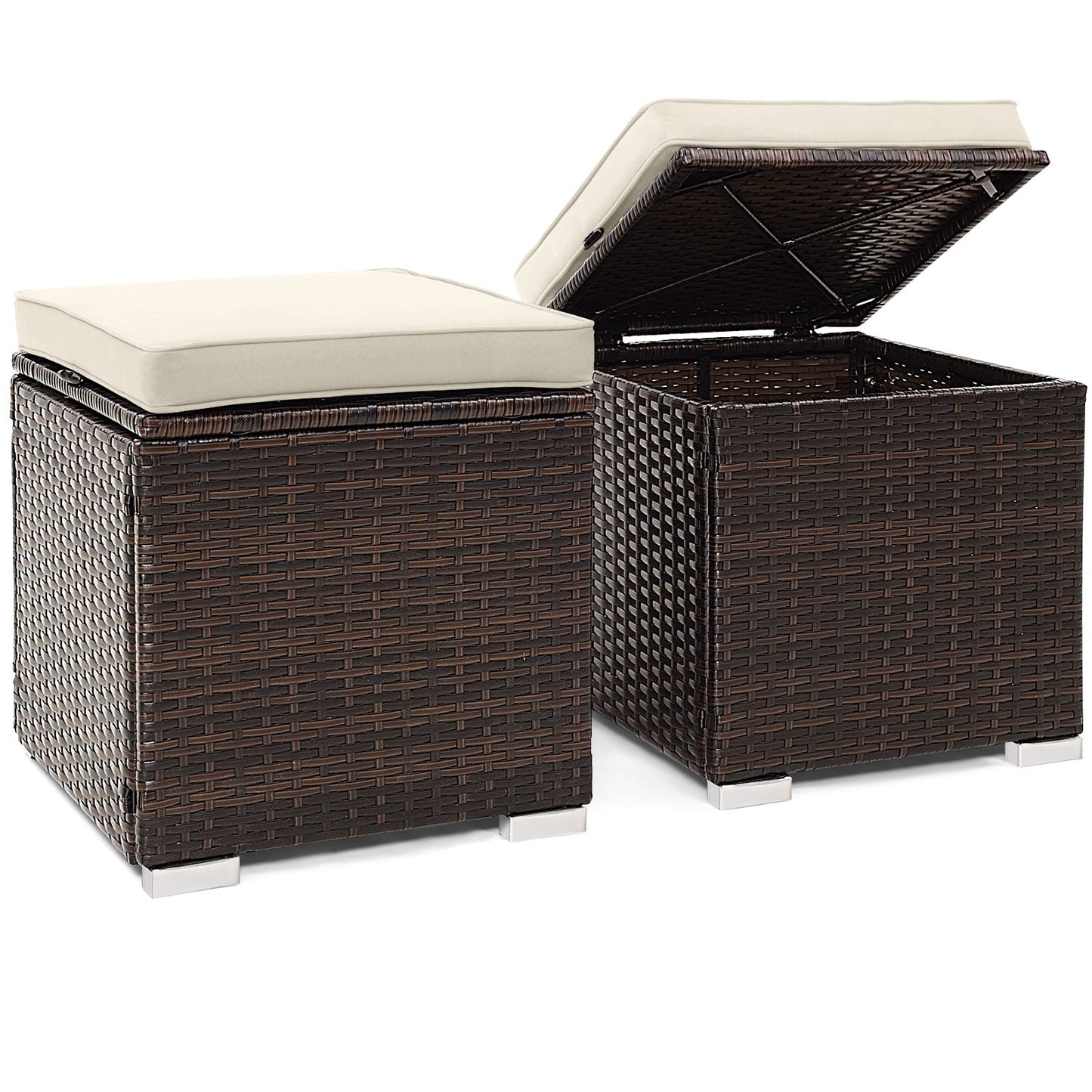 2 Pieces Patio Ottoman with Hidden Storage Space-GREY