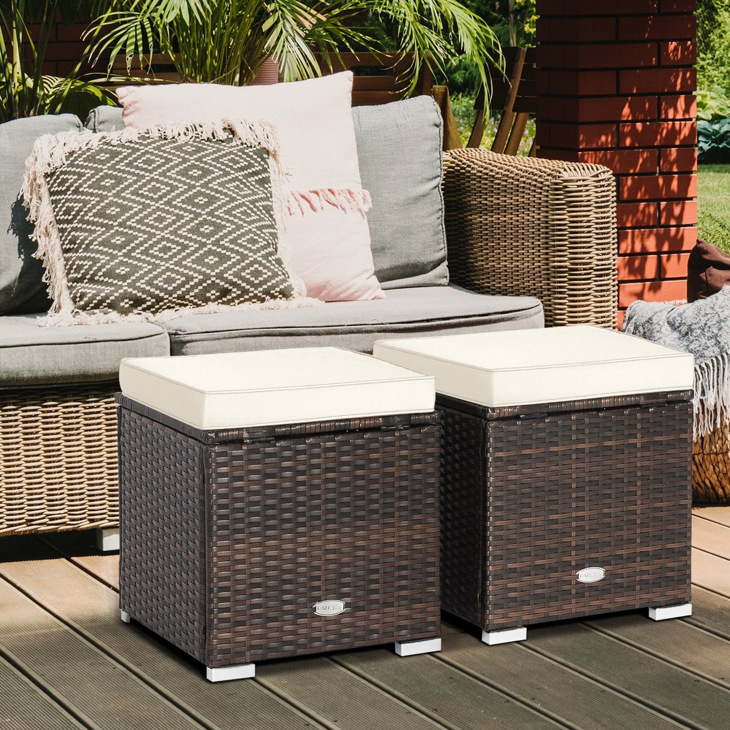 2 Pieces Patio Ottoman with Hidden Storage Space-GREY