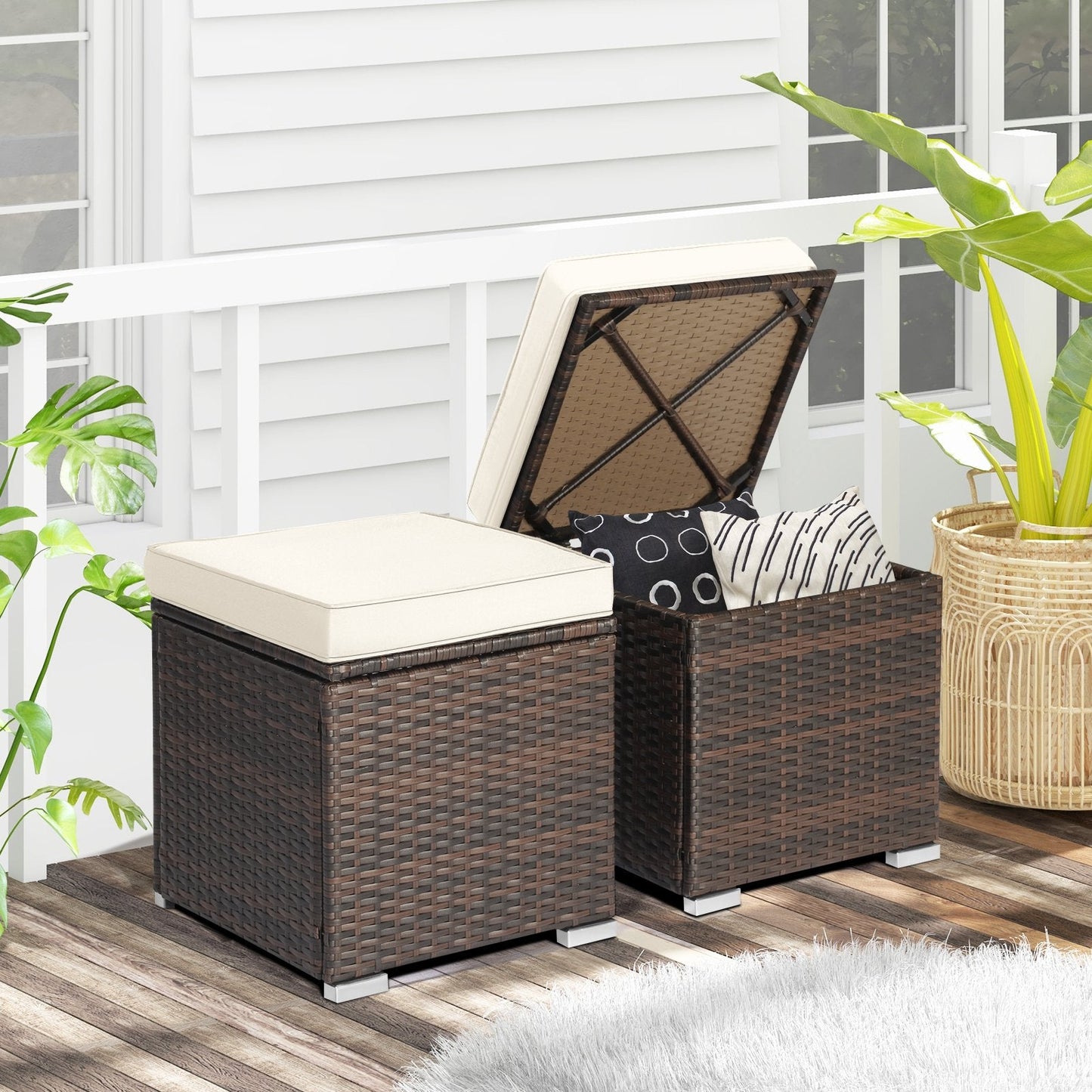 2 Pieces Patio Ottoman with Hidden Storage Space-GREY