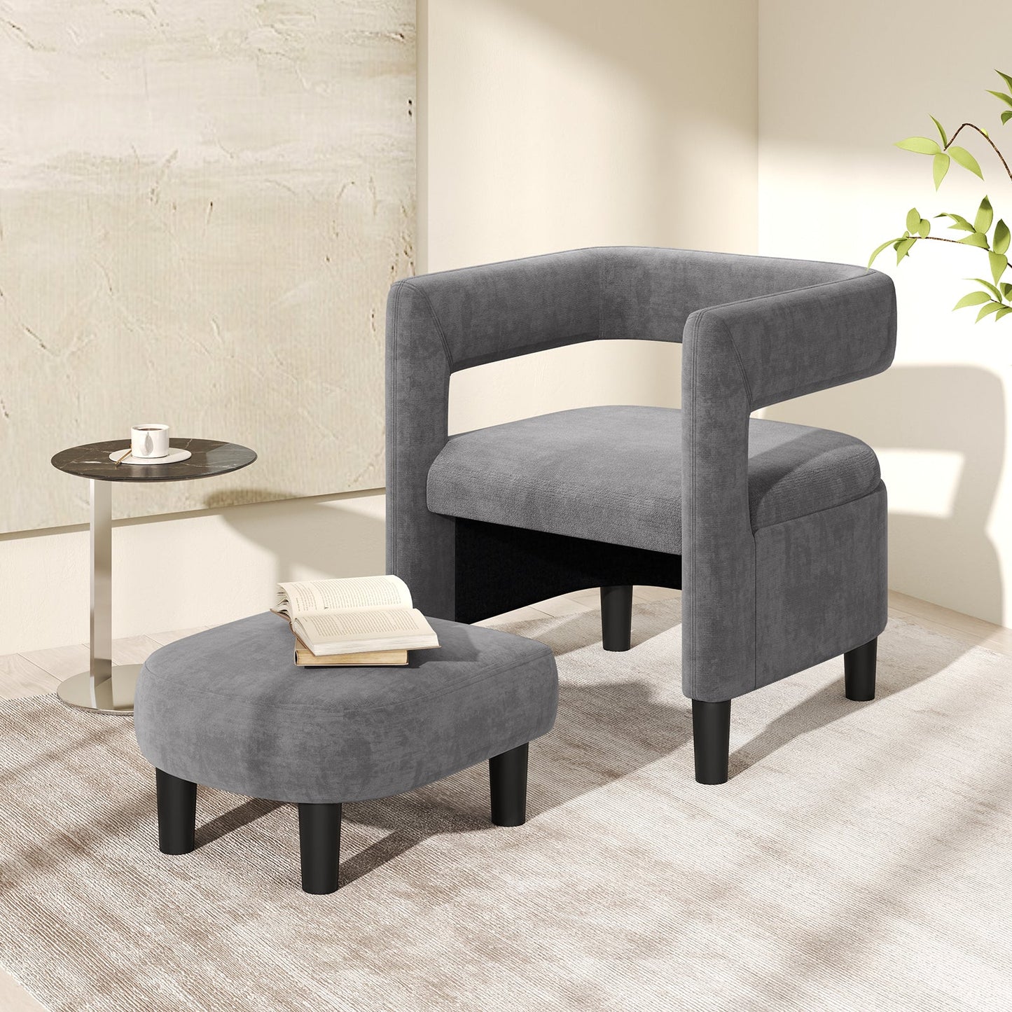 Comfy Accent Armchair with Footrest-Grey
