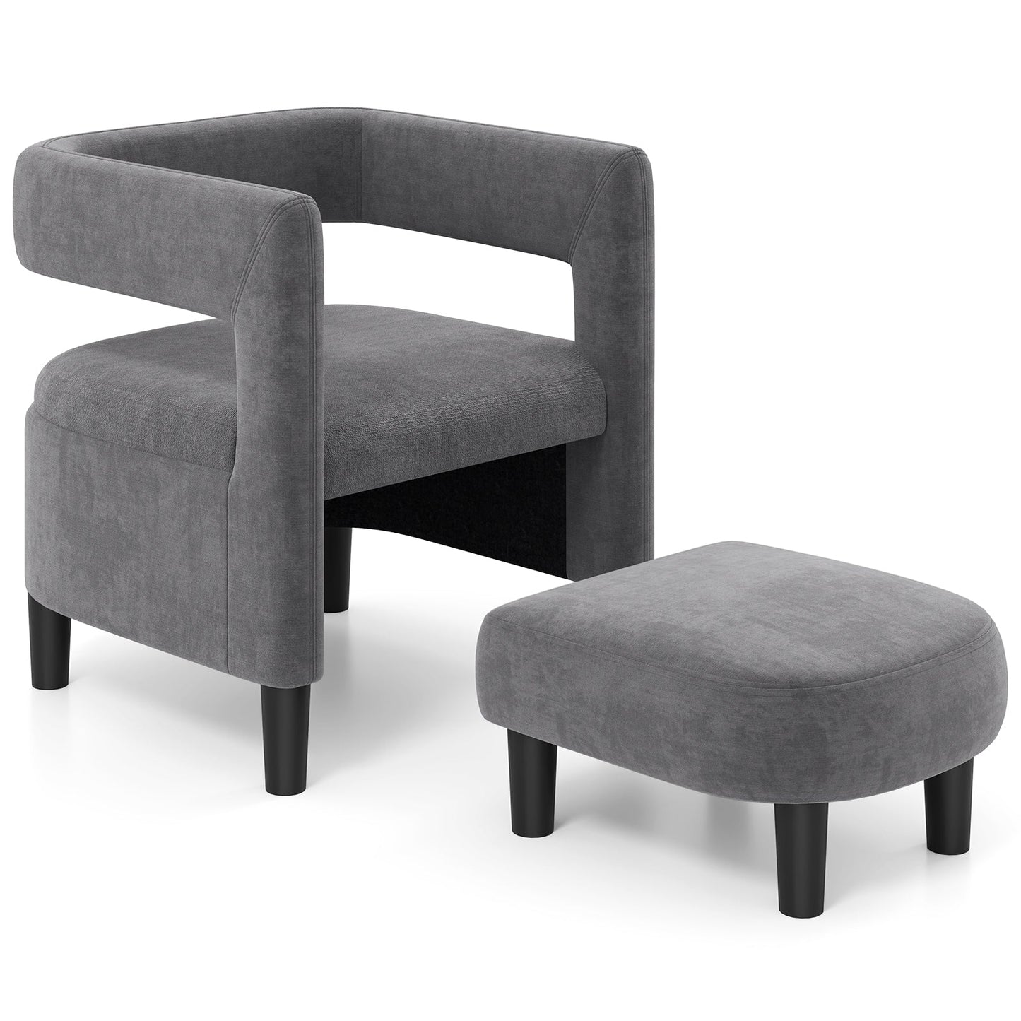 Comfy Accent Armchair with Footrest-Grey