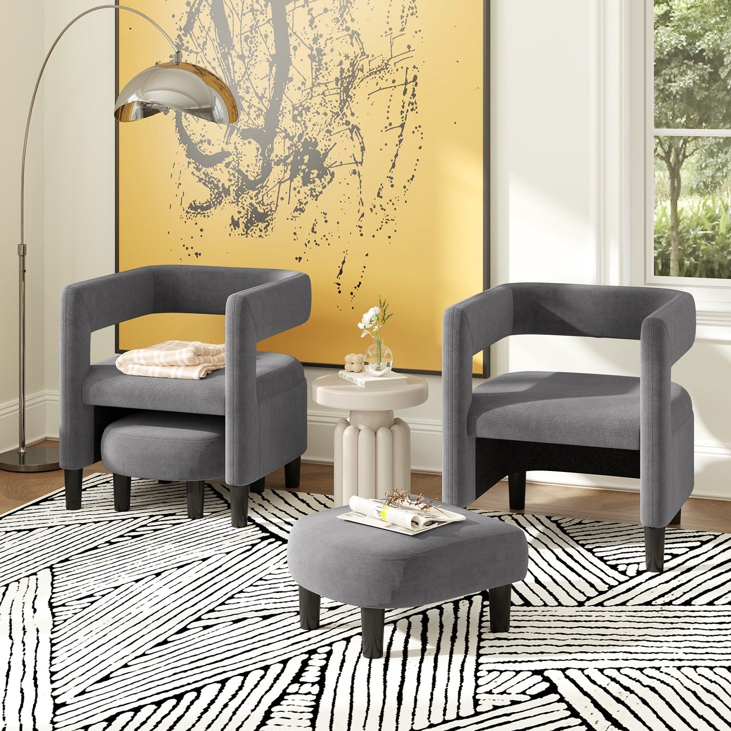 Comfy Accent Armchair with Footrest-Grey