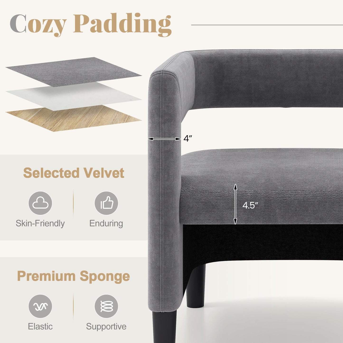 Comfy Accent Armchair with Footrest-Grey