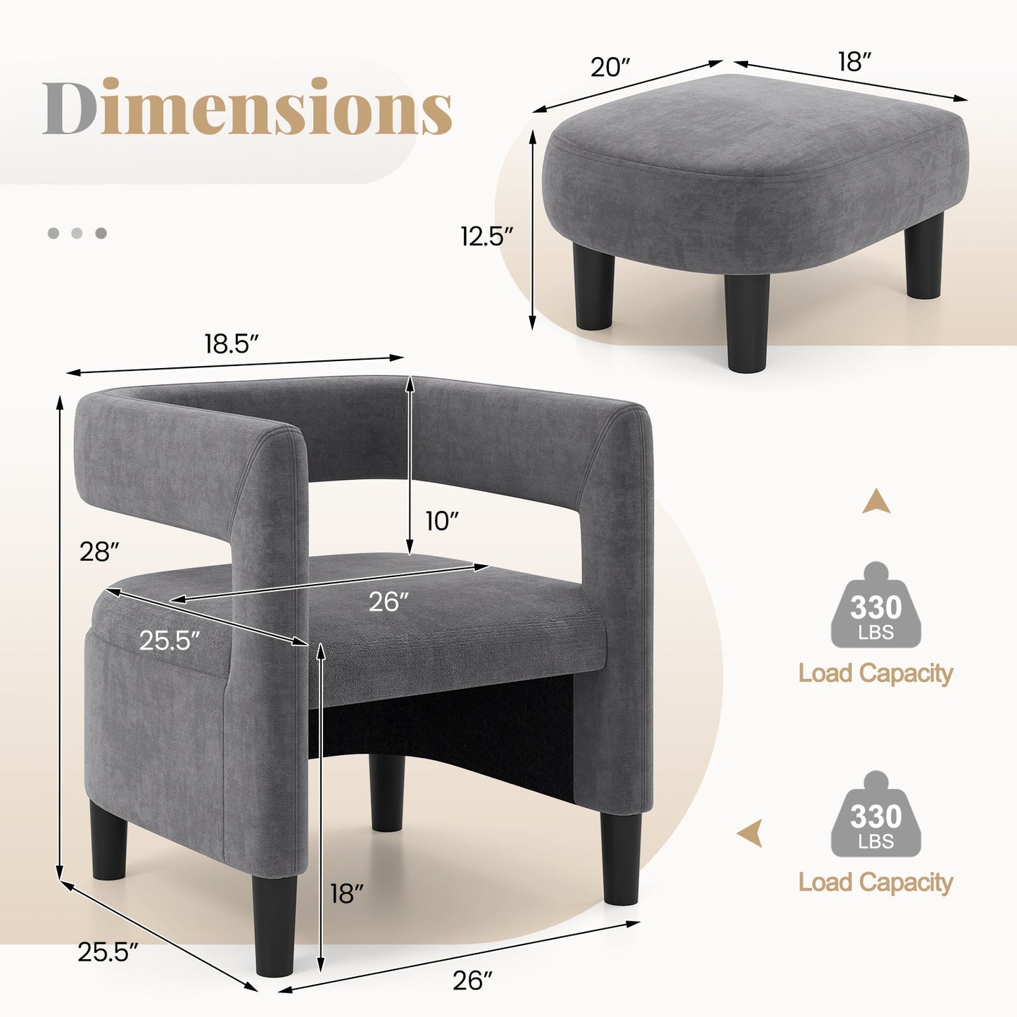 Comfy Accent Armchair with Footrest-Grey