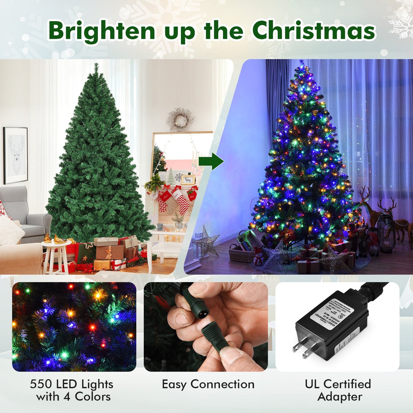 7.5 Feet Pre-Lit Artificial Spruce Christmas Tree with 550 Multicolor Lights , assembled, Final Sale