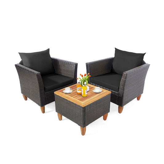 3 Pieces Patio Rattan Bistro Furniture Set-Black (Coffee Table not Included)