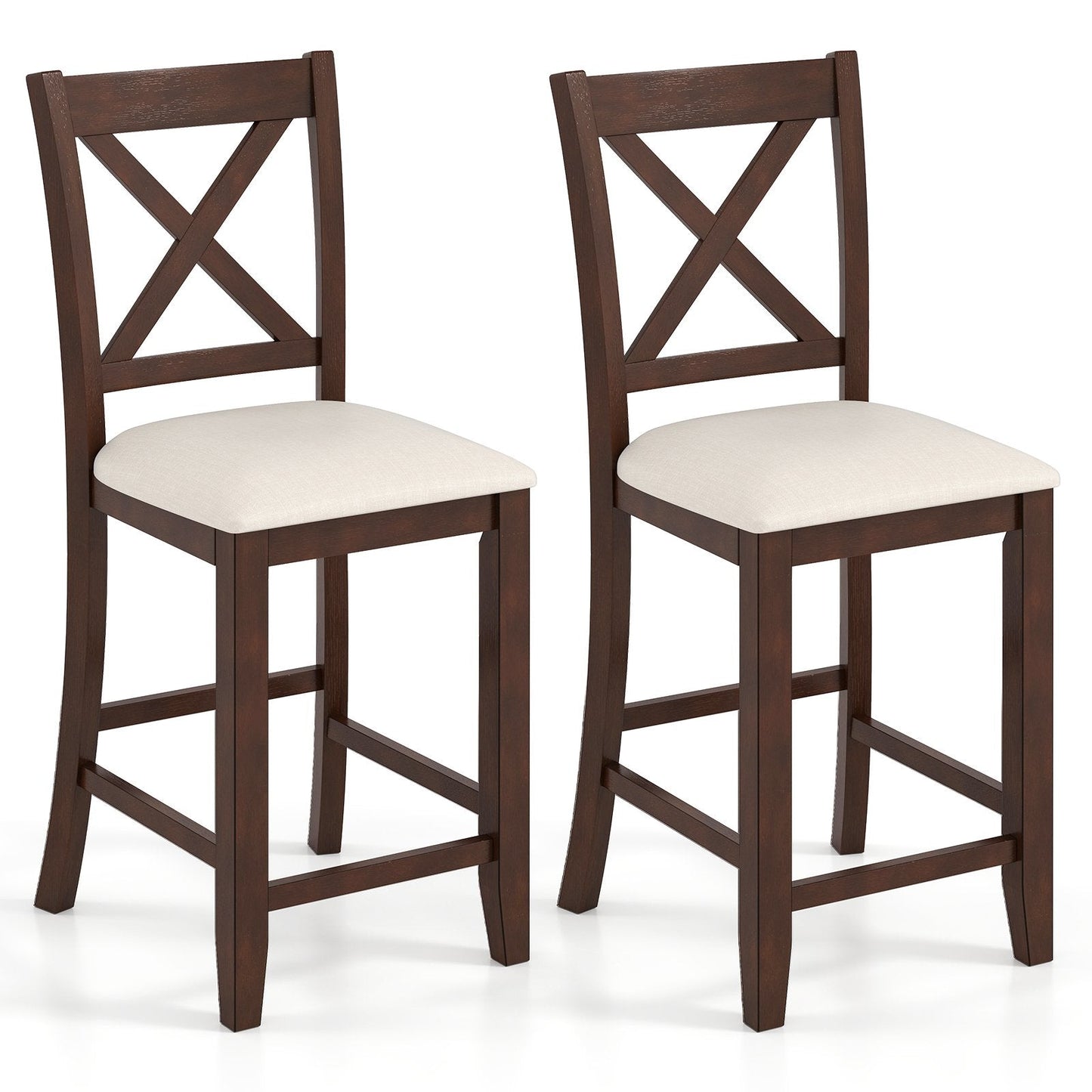 Modern Farmhouse Counter Height Stools with Footrest and Cushion-Walnut (Assembled)