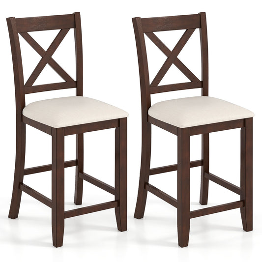 Modern Farmhouse Counter Height Stools with Footrest and Cushion-Walnut (Assembled)