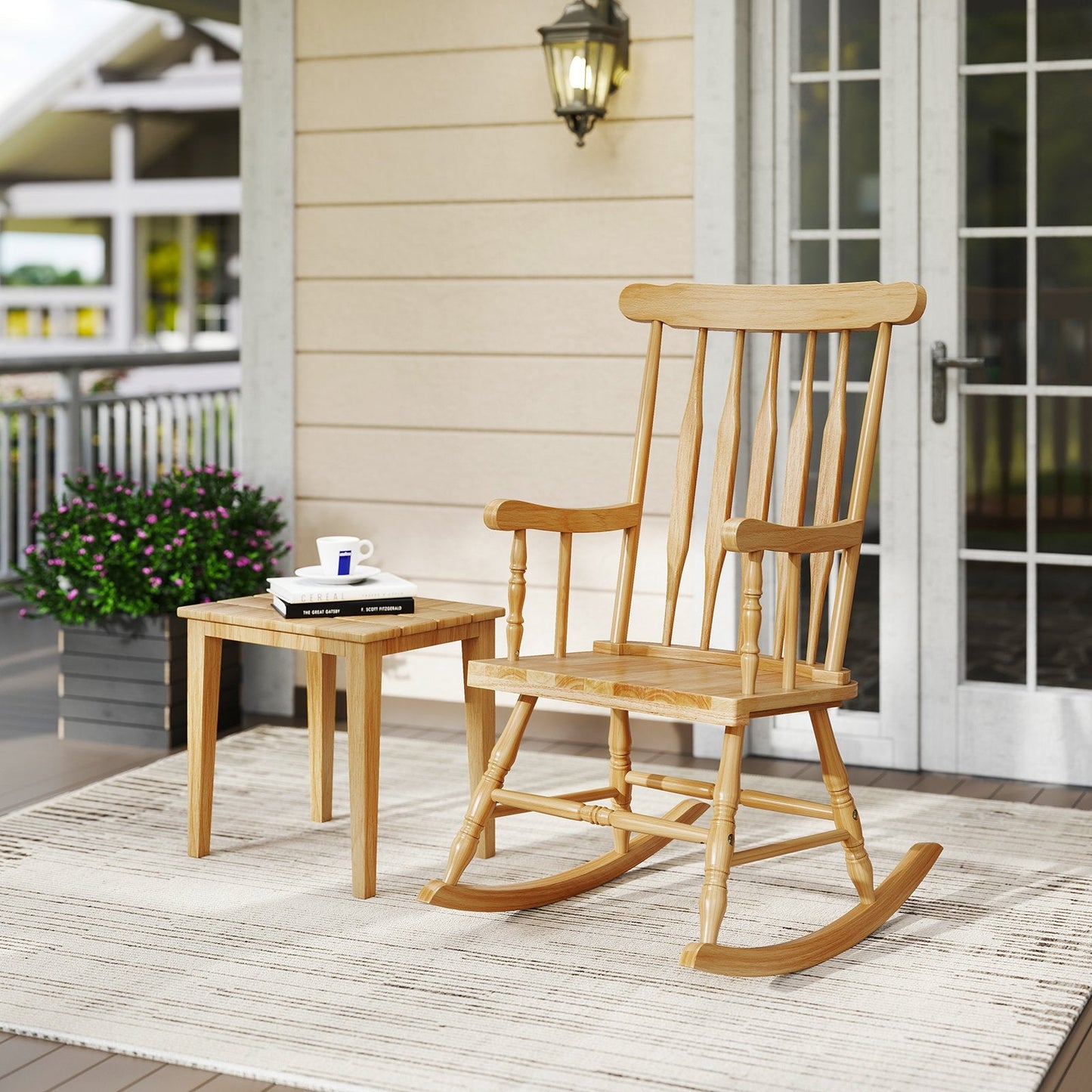 Solid Wood Porch  Glossy Finish Rocking Chair-Assembled, white,  slight damage, please see image