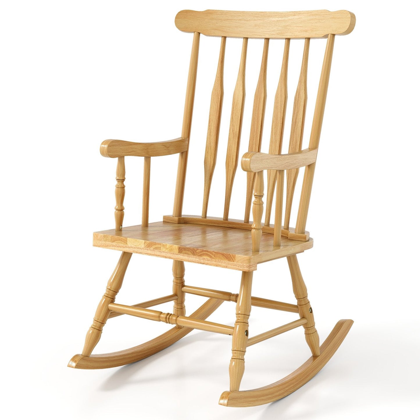 Solid Wood Porch  Glossy Finish Rocking Chair-Assembled, white,  slight damage, please see image