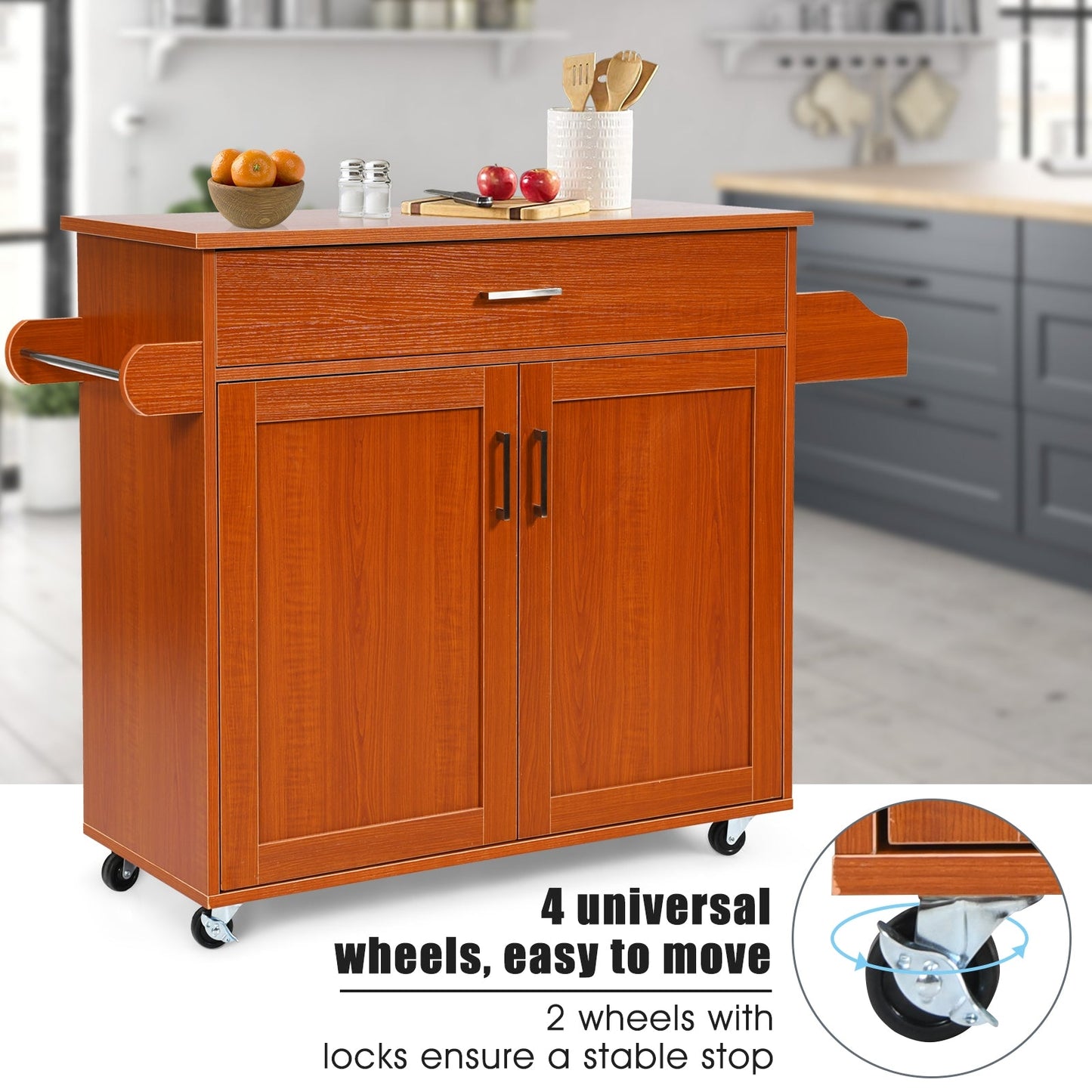 Rolling Kitchen Island Cart with Towel and Spice Rack-Orange - Scratch and Dent - (Assembled)