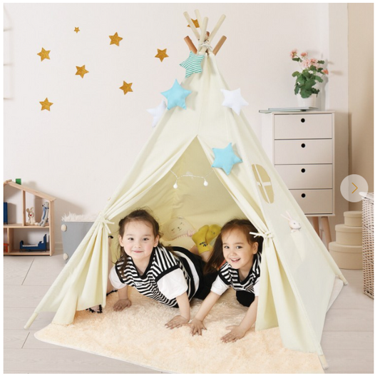 Kids Canvas Teepee Play Tent Foldable Playhouse Toys for Indoor Outdoor
