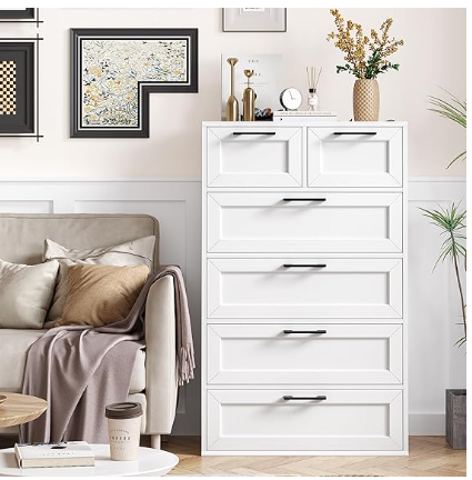 6 Drawer White Dresser, Tall White Dresser with Large Storage Space (Scratch and Dent)