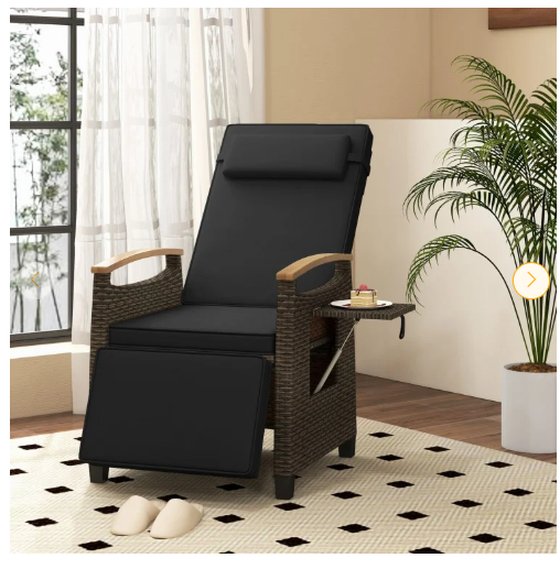 Patio Wicker Recliner Chair with Adjustable Backrest and Footrest-Black (Assembled)