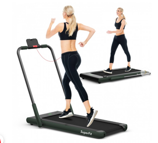 SuperFit 2.25HP 2-in-1 Folding Under Desk Treadmill with APP Speaker Remote Control-Green (max 265 LBS)