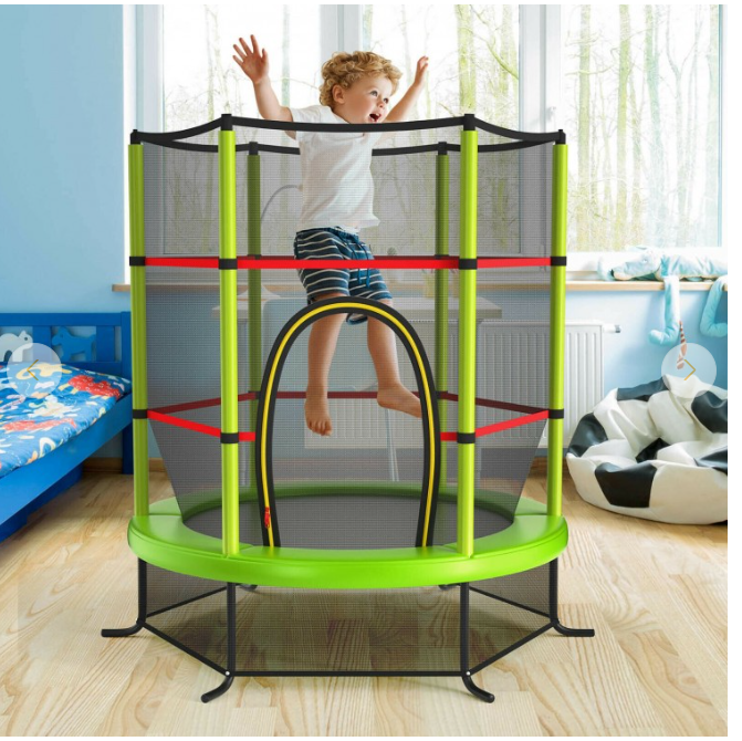 55 Inch Kids Trampoline Bouncing Jumping Mat with Enclosure Net - Customer Return
