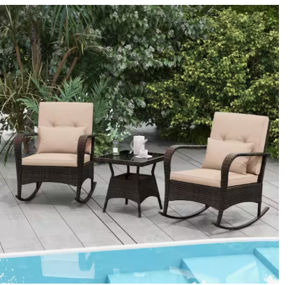 3 Pieces Outdoor Rocking Set with Tempered Glass Coffee Table for Backyard Poolside (Fully Assembled) (Copy)