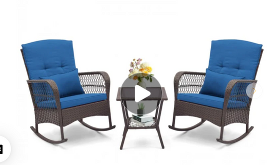 3 Pieces Rocking Bistro Set with 2-Tier Coffee Table - Navy (Fully Assembled)