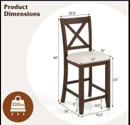Modern Farmhouse Counter Height Stools with Footrest and Cushion-Walnut (Assembled)