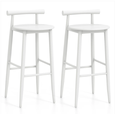 Wooden Bar Chair Set of 2 with Backrest and Footrest for Home Restaurant Cafe-White