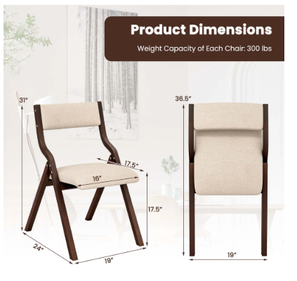 Set of 2 Wooden Folding Dining Chair with Linen Fabric Padded Seat and Backrest-Coffee