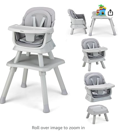 8 in 1 Baby High Chair, Convertible Highchair with with Removable Tray (Grey)
