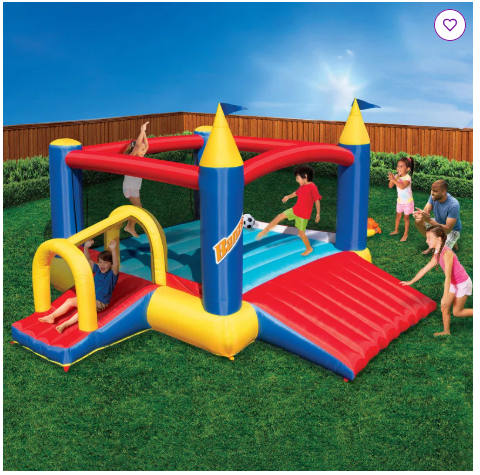 Banzai Slide N Fun Inflatable Slide and Bounce House with Soccer Net and Ball with Blower