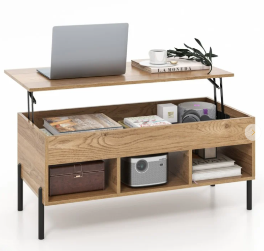 Living Room Central Table with Lifting Tabletop and Metal Legs - [Scratch and Dent] (Fully Assembled)