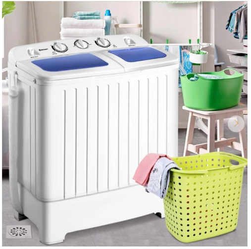 20 lbs Portable Washing Machine with Built-in Gravity Drain - Blue/White