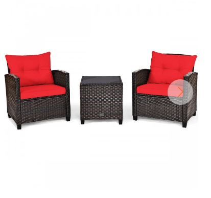 3 Piece Patio Rattan Furniture Set- RED, Fully Assembled