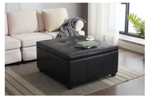 Amariyah Faux Leather Square Storage Ottoman (Scratch and Dent)