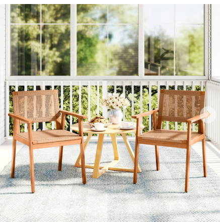 Set of 2, Acacia Wood Outdoor Dining Chairs with Backrests (Assembled) (Scratch and Dent)