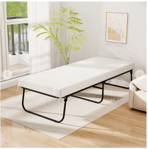 75 x 31 Inch Folding Bed with Mattress Cot Size with Memory Foam