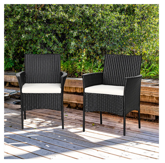 2 Piece Wicker Chair Set, Brown w/ Cushions- HW67787