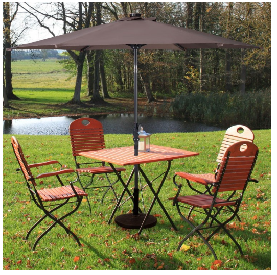 9 Feet Solar LED Lighted Patio Market Umbrella Tilt Adjustment Crank Lift-Tan (Base not Included)