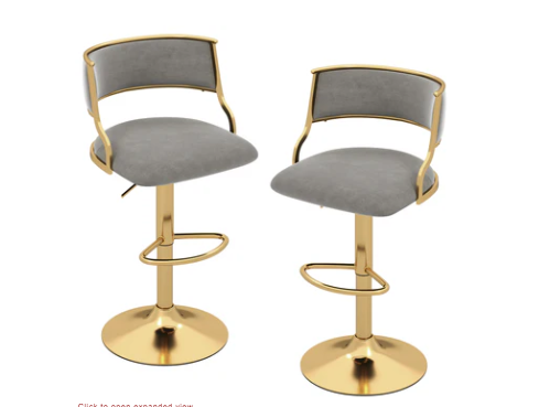 Swivel Bar Stool Set of 2 Dutch Velvet Height Adjustable Island Stools-Grey