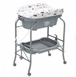 Folding Baby Changing Table with Bathtub and 4 Universal Wheels - Assembly Required