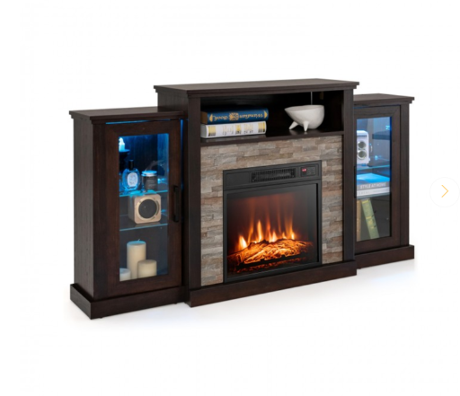 Fireplace TV Stand, TV Console with Fireplace Insert with remote, LED Lights with remote & Adjustable Glass Shelves, App Control, Fully Assembled