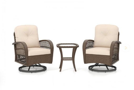 3 Pieces Outdoor Swivel Rocker Set with Small Side Table (Fully Assembled)