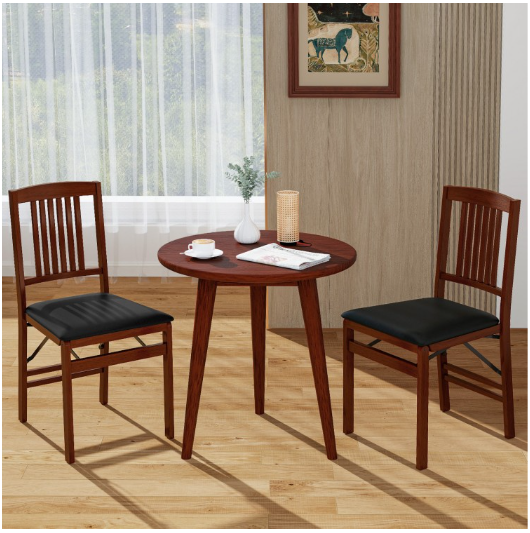 Set of 2 Foldable Upholstered Kitchen Chairs with Padded Seat-Brown (Scratch and Dent)
